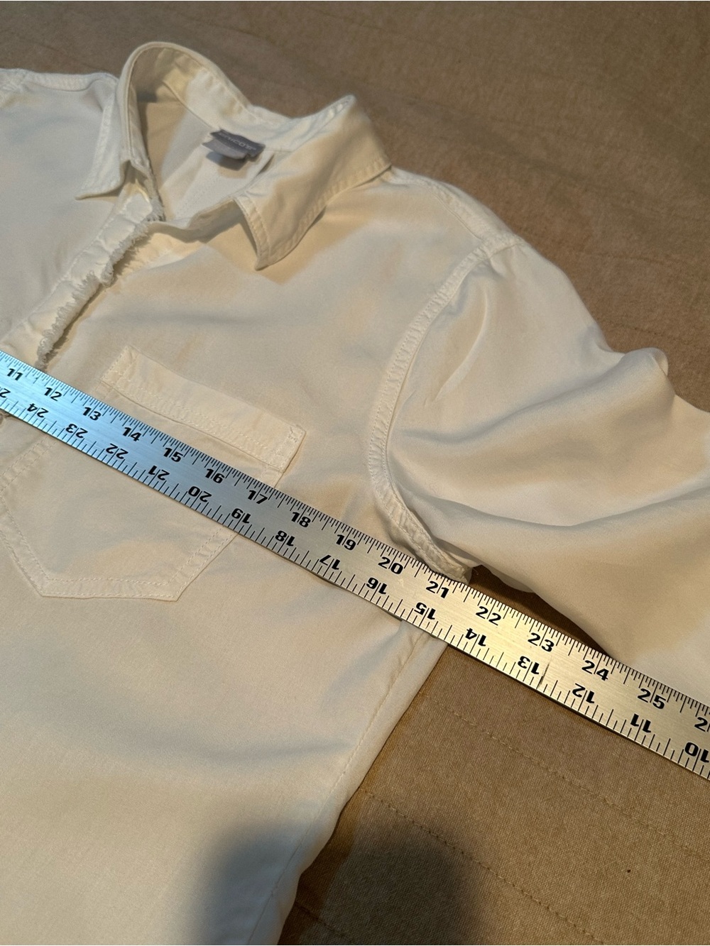 Chico's White Button Up Frayed Edge Shirt - Picture 9 of 10
